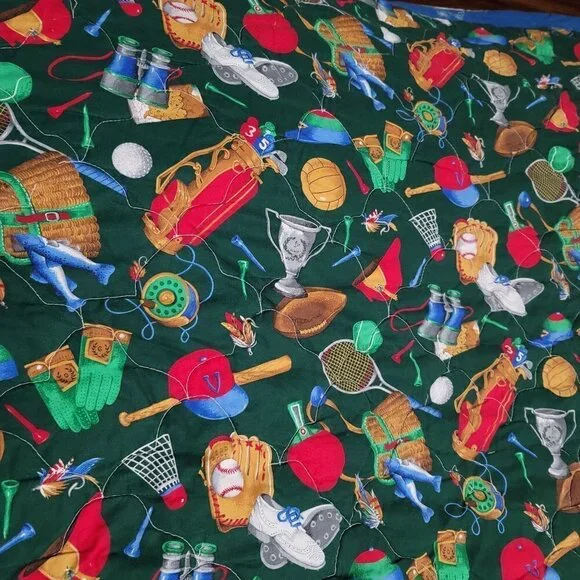 Handmade Baseball Logo Blue Multicolored Bed Quilt Comforter Twin Size - Picture 5 of 7